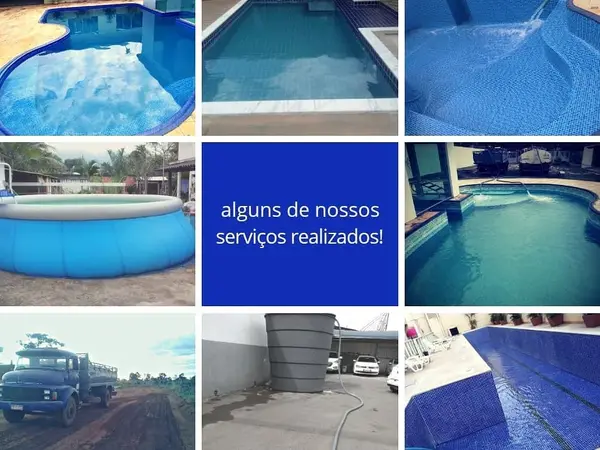Colagem de serviços com piscinas, caixa d'água e caminhão pipa em São Luís - MA